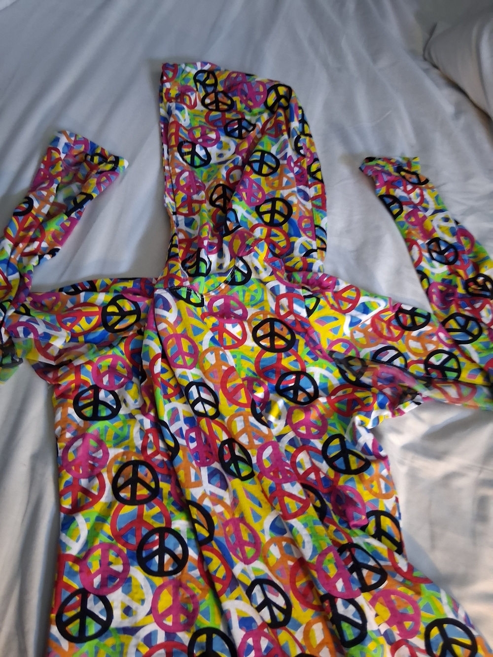 Kids Multicolor Peace Sign Hooded One-Piece